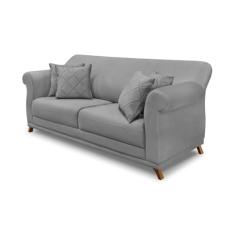 Sofá Decorativo 200cm 3 Lugares com 4 Almofadas Armstrong Veludo Cinza G63 - Gran Belo
