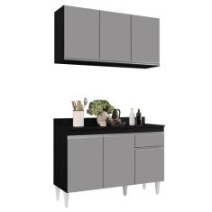 Armário Aéreo Virgínia e Balcão para Pia com Tampo 120cm Arizona Preto