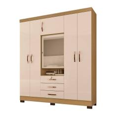 Guarda Roupa Casal Com Espelho 6 Portas Porto Carvalho/off White - Pallazio