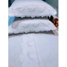 Jogo Lençol Bordado Richilieu king 4 Peças Percal 200 Fios 100% algodã