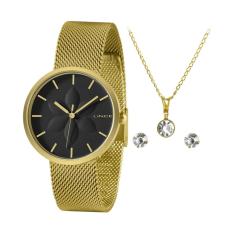 Kit Relógio Dourado Lince LRGH154L
