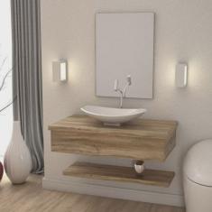 Bancada para Banheiro 80cm com Cuba Canoa L45 Prateleira e Espelheira 806W Metrópole Compace