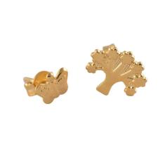 Brinco Duo De Árvore E Borboleta Folheado Em Ouro 18K
