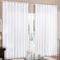 Cortina Renda 3,00M X 2,80M Branca Tecido Renda Com Voal Floral Sala O