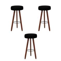 Kit 3 Banquetas Altas Redondas Pés Madeira Palito Londres - JOTABE, pr