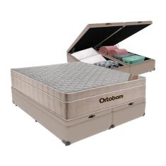 Cama + Box Airtech Colchão Ortobom Queen com Baú Bege SpringPocket, Be