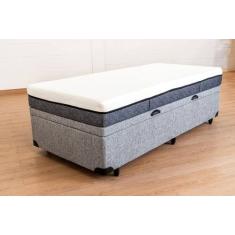 Cama Baú Serenelife em Madeira de Eucalipto, Tecido Alpha 56, Solteirã