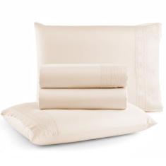 Jogo de Cama Lençol Queen Micro Percal 300 fios com 4 Peças Premium - 