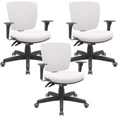 Kit 03 Cadeiras De Escritório Executiva Office Giratória Preto Baixa Flexi P03 Vinil Branco - Lyam