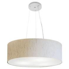 Lustre Pendente Cilíndrico Cúpula Tecido 50x15 Linho Bege