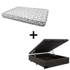 Cama Box Baú Casal 138 - Tecido Sintético Marrom Com Colchão Nápoles Bello Box - 100% Espuma - Branco D33 55x138x188