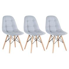 KIT - 3 x cadeiras estofadas Eames Eiffel Botonê - Madeira clara
