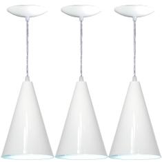 Kit 03 Pendentes Cone em Alumínio - Cor Branco