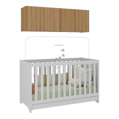 Berço 3 Em 1 Com Colchão E Armário Aéreo 4 Portas Multimóveis Mp4158 Branco/rustic Branco/rustic