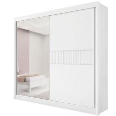 Guarda Roupa Casal com Espelho 2 Portas 6 Gavetas - Titanium Ripado-Branco - Móveis D`Doro