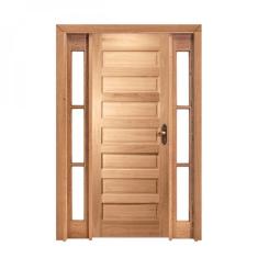 Kit Porta de Madeira 2 Vitrôs Esquerda 213cmx156cmx12cm PE28 Esel Marroml