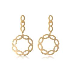 Brinco Com Fio E Círculo Com Arcos Folheado Em Ouro 18k [F027]