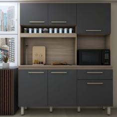 Cozinha Compacta Larissa 6 Portas 1 Gaveta Freijó/Grafite - Panorama Móveis