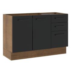 Balcão de Pia Madesa Agata 2 Portas 3 Gavetas Rustico Preto