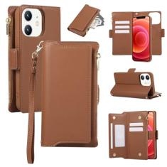 Capa carteira para iPhone 11, bolso com zíper magnético [destacável] capa de couro flip com 6 compartimentos para cartão e 1 compartimento para dinheiro, [bloqueio RFID] capa com alça de pulso e