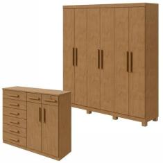 Conjunto de Guarda-roupa 6 Portas com Pés Jazz e Cômoda Toronto - Móve
