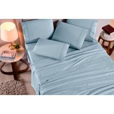 Jogo de lençol king 4 peças azul 100% algodão 200 fios - Paulo cesar