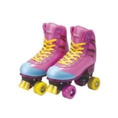 Patins Roller Skate Ajustável 4 Rodas Fenix, Rosa, 31, 34