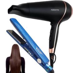 Kit secador de cabelos dc potente e chapinha progressiva pro - AGRATTO