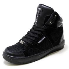 Tênis Academia Em Couro Botinha Cano Alto Top Fitness Oferta, Preto so