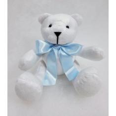 Urso articulado pelúcia branca g. 34cm laços variados nichos decoração
