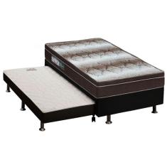 Cama Box C/Auxiliar Solteiro: Colchão Ortopédico Ortobom Light + Base Crc Courano Black(88X188)