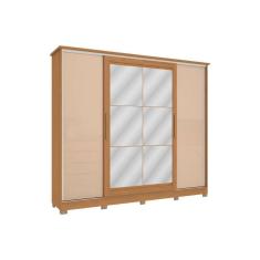 Guarda Roupa 4 Portas de Correr (2 c/ Espelho) e 4 Gavetas c/ Pés CB01N565 Flex Canela/Canela ou Macadamia - Kappesberg