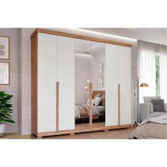 Guarda Roupa Panan Guarapari 6 Pts c/Espelho Avelã/Off White