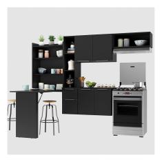 Armário De Cozinha Compacta Com Mesa Dobrável Sofia Multimóveis V2007 Preto Preto