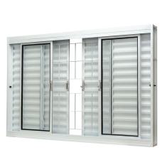 Janela De Aço Veneziana Central 100x200cm 6 Folhas Com Grade Quadriculada E Vidro Liso Qualitysol Ramassol Branco