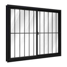 Janela De Alumínio De Correr Lateral Com Grade 2 Folhas Móveis 100x100cm Riobras Preto