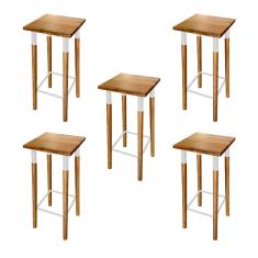 Kit 5 Banquetas Bistro Industrial Colors Ferro E Madeira Maciça - Branca Branco