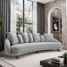 Sofá Living 3 Lugares 265cm Pés Madeira Morales Com Almofadas Veludo Cinza G52 - Gran Belo