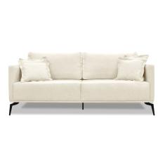 Sofá 3 Lugares Pé De Ferro Preto Rafaela 220 Cm Linho S04 - D'rossi Cor Natural