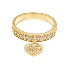 Anel Rommanel Banhado Ouro Meia Aliança Com Coração E Zircônias 511376
