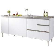 Balcão para pia de 1,80 mt Maceió com gavetão Branco Puxador Aluminio 