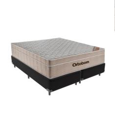 Cama Box Queen Marrom e Colchão Ortobom Airtech SpringPocket, Preto