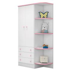 Guarda Roupa Infantil 2 Portas com Cantoneira 105 Doce Sonho Branco Rosa Brilho - Qmovi