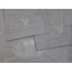 Jogo De Lençol Casal Queen 4 Pecas Bordado Ponto Palito 400 Fios - Bor