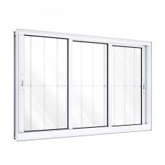 Janela de Aluminio de Correr Lateral 3 Folhas Móveis com Grade 100x150 Lucasa Branco