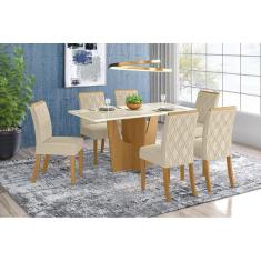 Jogo de Mesa Vértice 1600 e 6 Cadeiras Vita Nature/Linho - FdECOR