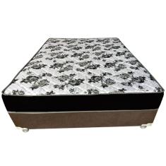 Cama Box Casal Suede Marrom + Colchão Casal Suede Preto Orto Molas Bonnel 138x188x55