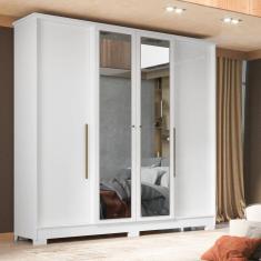 Guarda-roupa Casal 4 Portas 2 Gavetas Mônaco com Espelho Branco/Branco