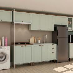 Cozinha Modulada Completa com Aérea de Serviço Integrada 100% Mdf Verde
