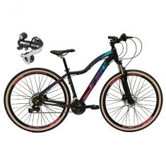 Bicicleta Aro 29 Ksw Mwza 24v Câmbio Shimano Acera K7 Garfo Trava Freio A Disco - Preto/pink/azul Tam.15